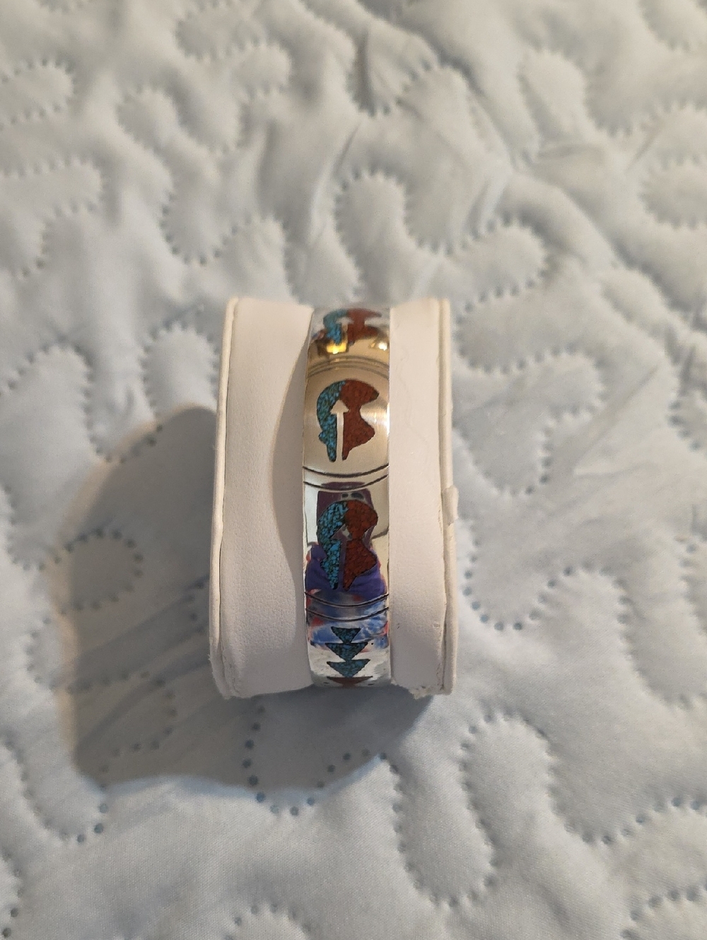 Turquoise And Coral Inlay Women’s Sterling Silver 925 Navajo Cuff Bracelet